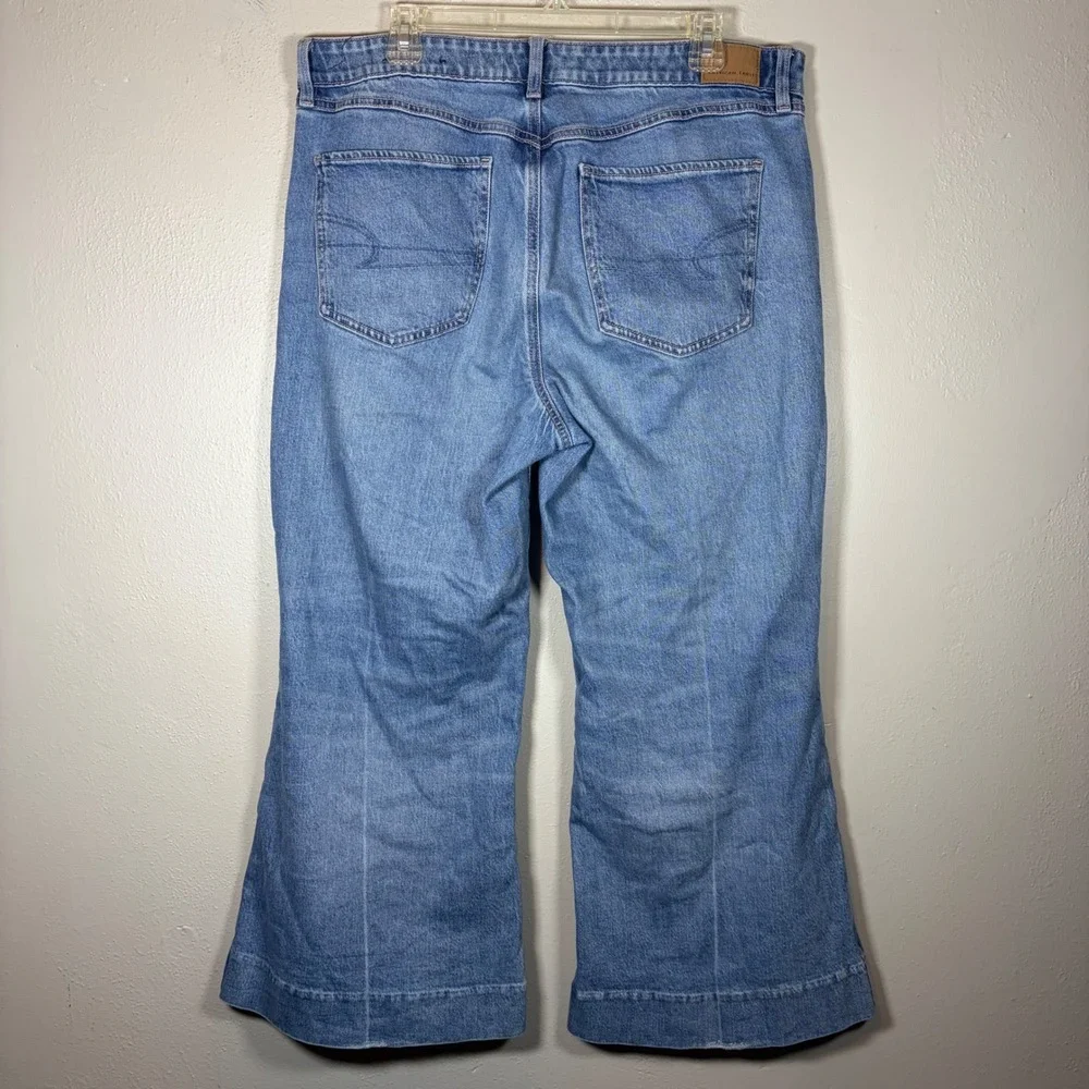 American Eagle Women Medium Wash Stretch Wide Leg High Rise Jeans Blue Size 14 - Picture 2 of 14